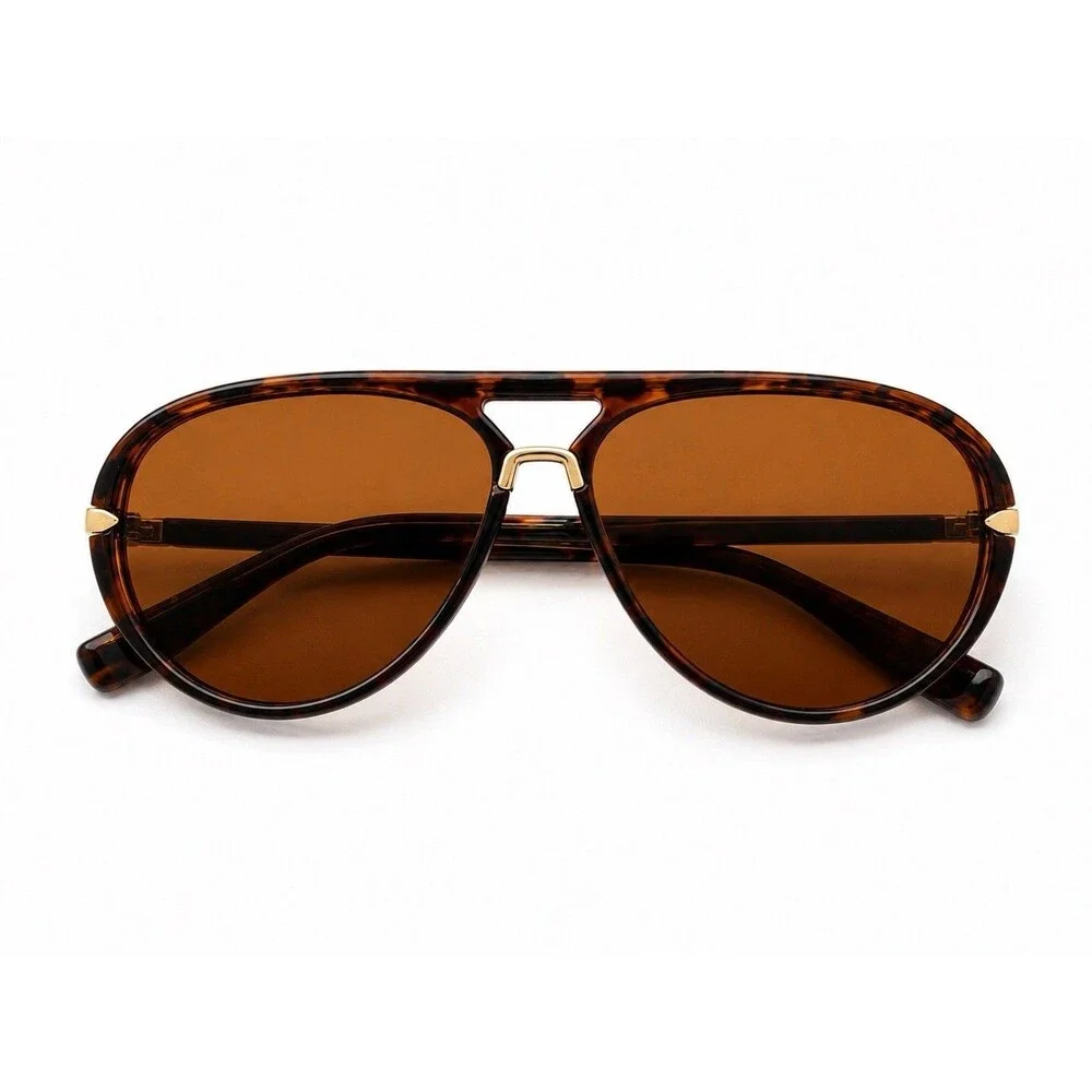 Retro Tortoise Aviator Sunglasses Brown Lens Gold Metal Arms Vintage Chic UV